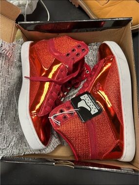 Women’s Red Metallic High-Top Sneakers